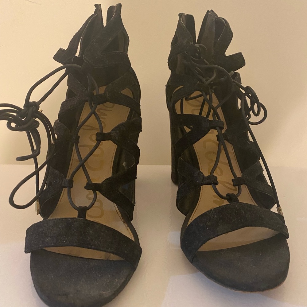 Sam Edelman Black Suede Lace Up Heels